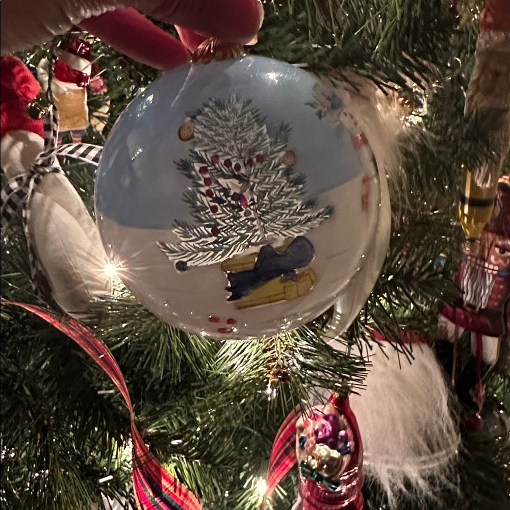 Li Bien Eglomise Ornament 1999 Children Snowman Sled Inside Hand Painted - Picture 5 of 16